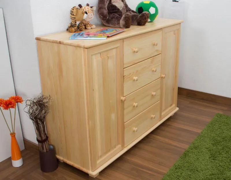 Sideboard mit 4 Schubladen, Farbe: Natur, Breite: 136 cm - Küchenschrank, Anrichte, Sideboard Abbildung