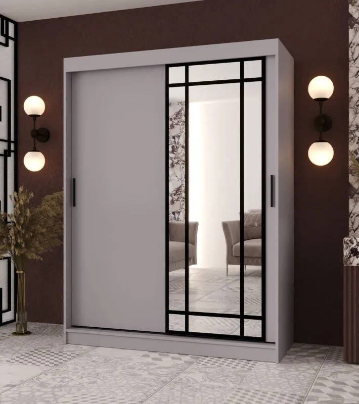 Schiebetürenschrank | Kaschmir | dekorative Spiegeltür | 150 x 62 x 200 cm | 5 Fächer | 2 Kleiderstangen | Schiebetürenschrank | Elegante Ausführung