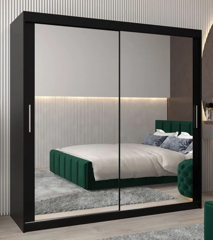 200 cm breiter Kleiderschrank mit 10 Fächern und 2 Türen | Farbe: Schwarz Abbildung