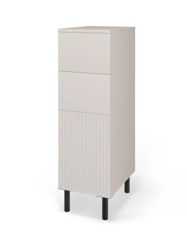 Kommode | Kaschmir | Lamellen Design | Push-to-open Funktion | 1 Drehtür | 2 Fächer | 2 Schubladen | 30 x 40 x 93,5 cm | für Vorraum oder Wohnzimmer