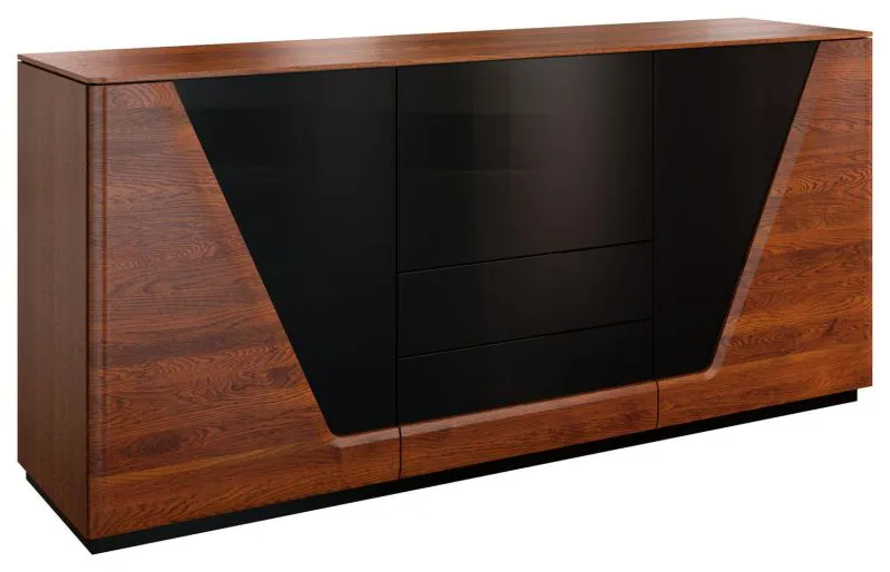 Sideboard mit 2 Schubladen, Farbe: Walnuss / Schwarz, Breite: 185 cm - Küchenschrank, Anrichte, Sideboard Abbildung