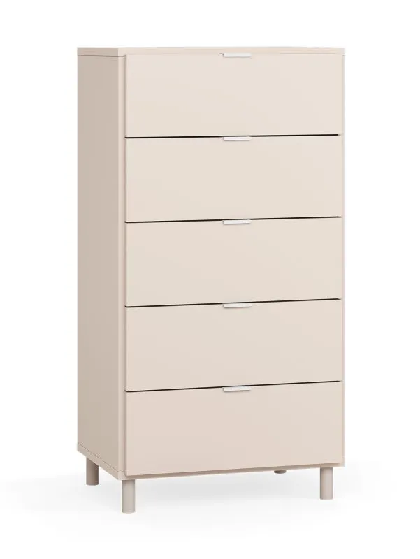 Kommode | schmal | 5 Schubladen | Farbe: Beige | Soft-Close Funktion | Maße: 62,5 x 47 x 121 cm | Beine: Beige | schlichtes Design | für Wohnzimmer