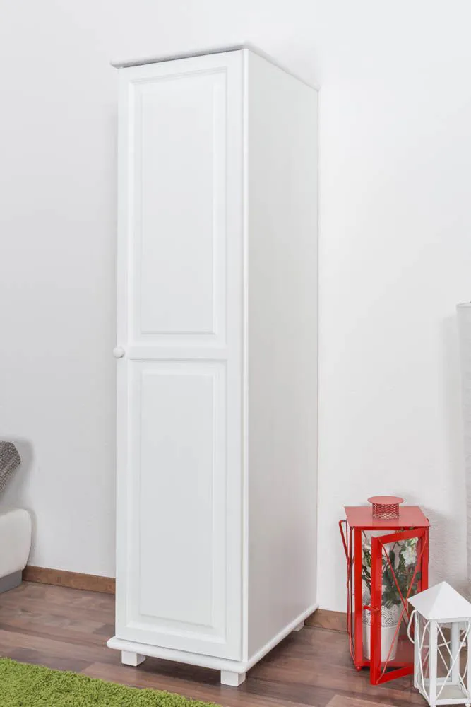 schmaler Schrank, Farbe: Weiß 190x47x60 cm, Türen Anzahl 1, Höhe (cm) 190, Länge/Tiefe (cm) 47, Breite (cm) 60, Massivholz, Material Kiefer massiv, schmaler Schrank, Farbe: Weiß 190x47x60 cm
