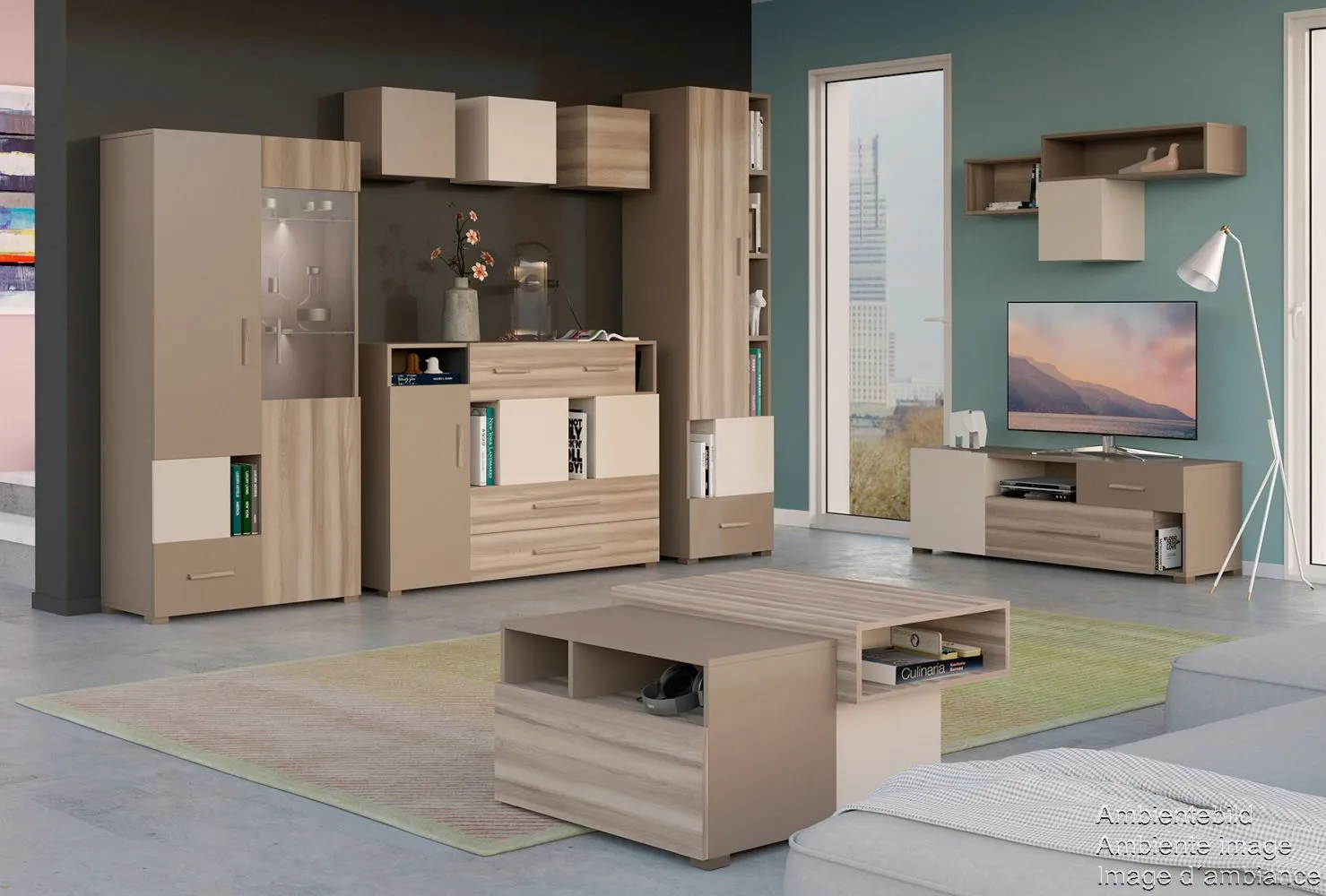 Jugendzimmer - Couchtisch Roland 13, Farbe: Braun, teilmassiv