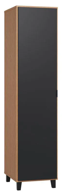 Kleiderschrank schmal mit LED, Farbe: Eiche / Schwarz - 195 x 47 x 57 cm (H x B x T) Abbildung