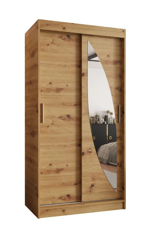 Schiebetürenschrank Jorasses 01, eine Spiegeltür, 1 Meter breit, Farbe: Eiche Artisan, fünf Fächer, Aluminiumschienen, Kleiderschrank, Schlafzimmer