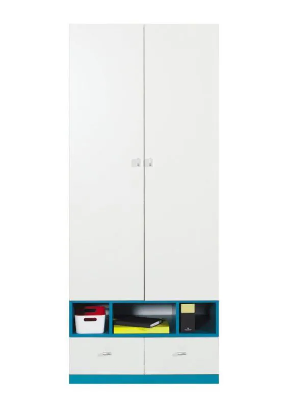 Jugendzimmer - Kleiderschrank, Weiß / Türkis - Abmessungen: 195 x 80 x 50 cm (H x B x T) Abbildung
