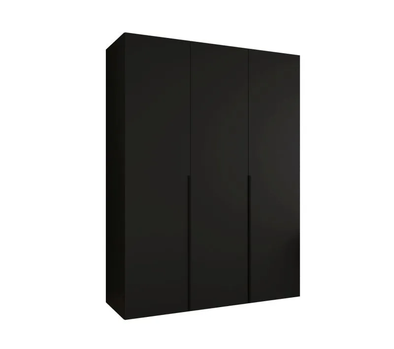 Kleiderschrank / Drehtürenschrank mit drei Türen Eiger 17, Farbe: Schwarz, 1,5 Meter breit, zwei Kleiderstangen, Griffe: Schwarz, zwei Fächer, Soft-Close-Funktion