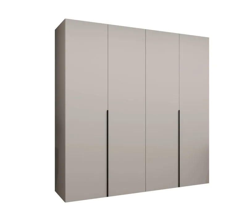 Kleiderschrank / Drehtürenschrank Eiger 31, Farbe: Kaschmir, vier Türen, zwei Kleiderstangen, 2 Meter breit, zwei Fächer, Griffe: Schwarz, Soft-Close-Funktion
