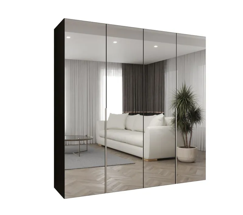 Kleiderschrank / Drehtürenschrank Eiger 139, Farbe: Schwarz, Soft-Close-Funktion, zwei Kleiderstangen, 2 Meter breit, zwei Fächer, Griffe: Kaschmir