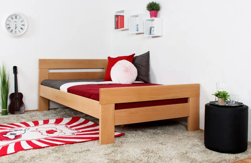 Kinderbett 120 x 200 cm | Massivholz: Buche | Natur Lackiert Abbildung