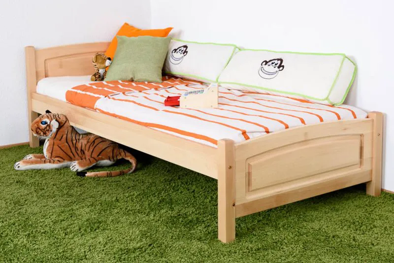 Kinderbett / Jugendbett Buche massiv Vollholz natur 117, inkl. Lattenrost - 90 x 200 cm (B x L)