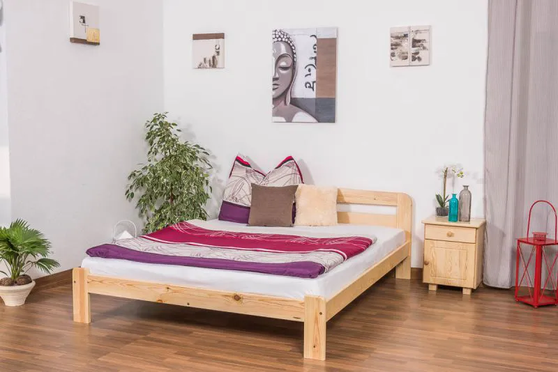 Doppelbett / Gästebett Kiefer Vollholz massiv natur A5, inkl. Lattenrost - Abmessung 160 x 200 cm