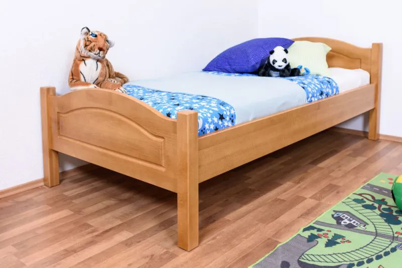 Einzelbett / Gästebett Buche massiv Vollholz Erlefarben 113C, inkl. Lattenrost - 100 x 200 cm (B x L)
