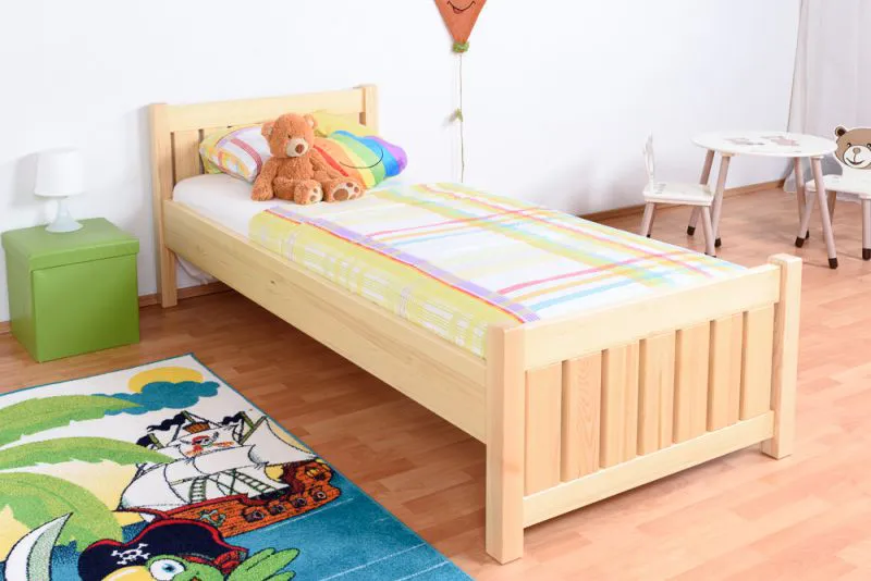Kinderbett / Jugendbett Kiefer massiv Vollholz natur 66, inkl. Lattenrost - 90 x 200 cm (B x L)