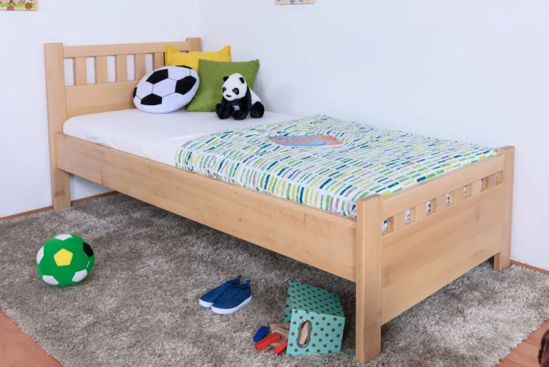 Kinderbett / Jugendbett Buche massiv Vollholz natur 109, inkl. Lattenrost - 90 x 200 cm (B x L)