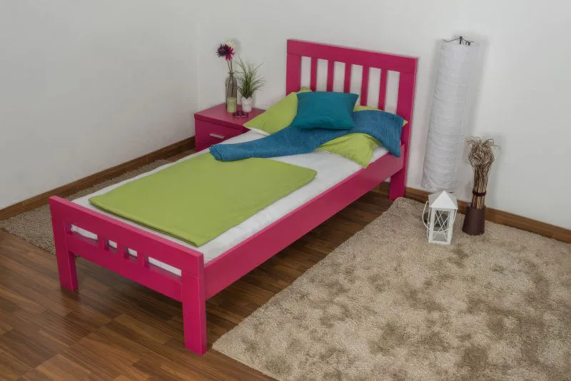 Einzelbett "Easy Premium Line" K8, Buche Vollholz massiv rosa lackiert - Liegefläche: 90 x 190 cm