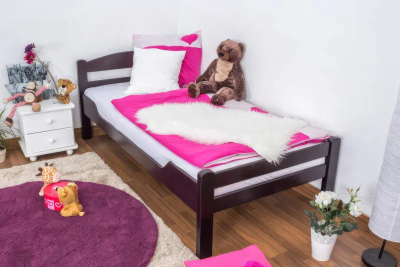 Kinderbett / Jugendbett "Easy Premium Line" K1/2n, Buche Vollholz massiv schokobraun lackiert - Liegefläche: 90 x 190 cm