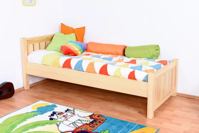 Kinderbett / Jugendbett Kiefer massiv Vollholz natur 66, inkl. Lattenrost - 80 x 200 cm (B x L)