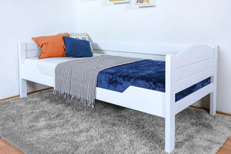 Kinderbett 90 x 200 cm | Massivholz: Buche | Weiß Lackiert Abbildung