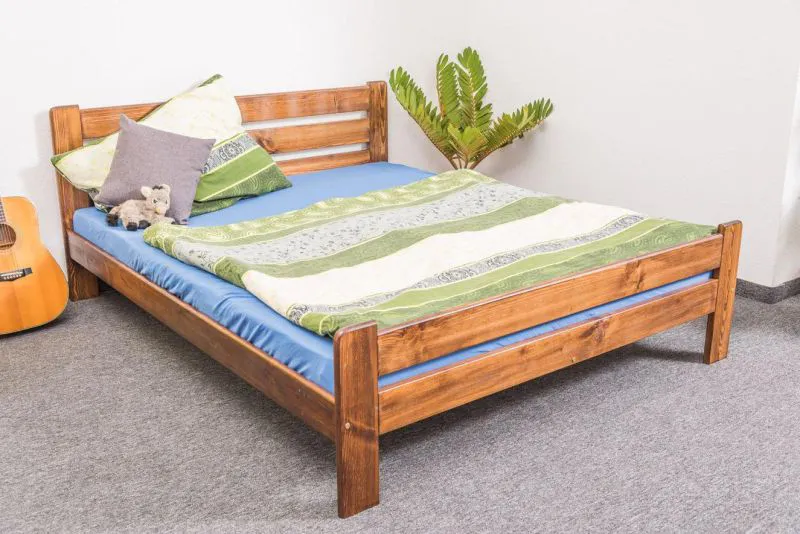 Holzbett 160 x 200 cm Kiefer massiv Nuss mit Lattenrost Abbildung
