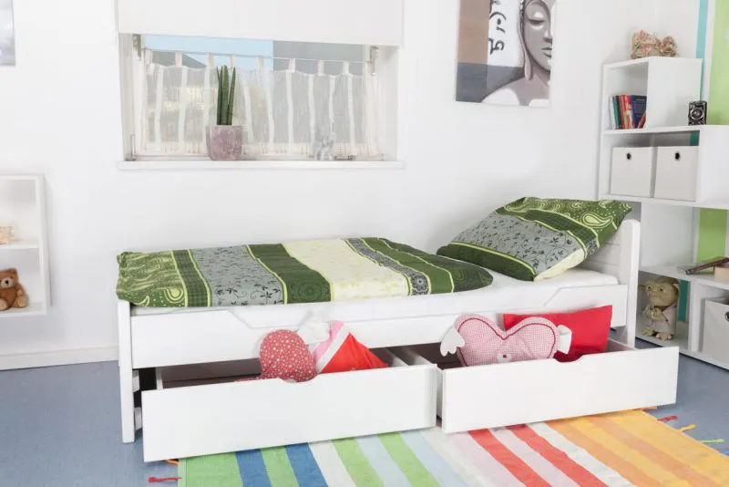 Ausziehbett 90 x 200 cm Buche Weiß mit 2 Schublade(n) Abbildung