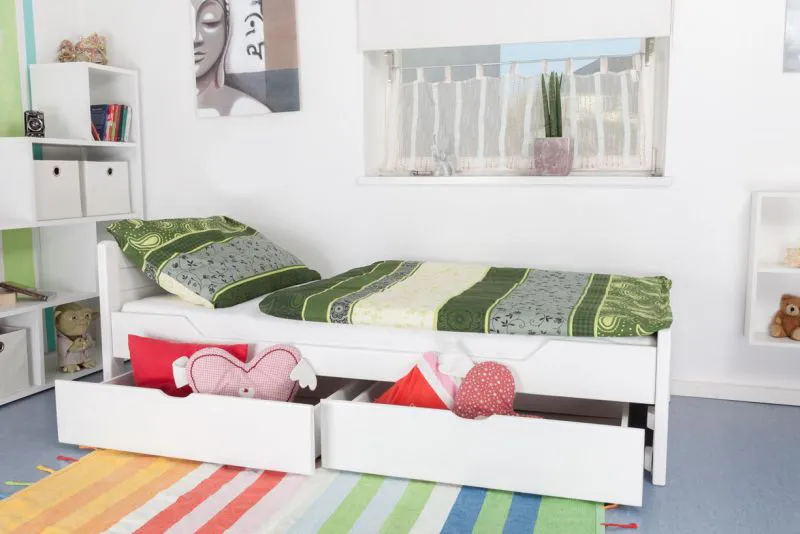 Weißes Buche Bett ausziehbar 90 x 200 cm Weiß Abbildung