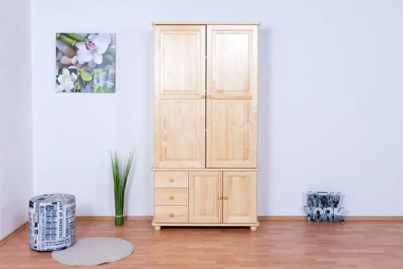 Wohnzimmer -Schrank Kiefer massiv Vollholz natur - Abmessungen: 195 x 102 x 42 cm (H x B x T) Abbildung