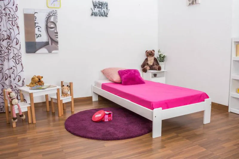 Holzbett 90 x 200 cm Kiefer massiv Weiß mit Lattenrost Abbildung