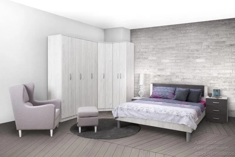 Schlafzimmer - Kleiderschrank, Farbe: Eiche Weiß - 222 x 150 x 52 cm (H x B x T) Abbildung