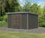Pultdach Gartenhaus, Fichte terragrau/graualuminium, Trapezblechdach wetterfest, stabile Ecken, Zylinderschloss, große Lichtausschnitte, 3,60 × 2,40 m