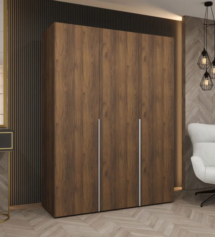 Drehtürenschrank mit Soft-Close-Funktion | Farbe: Walnuss | 1,5 Meter breit | zwei Kleiderstangen | Kleiderschrank | Griffe: Silber | zwei Fächer