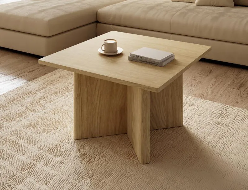 Couchtisch | Farbe: Eiche geölt | Quadratisch | 80 x 80 x 49 cm | ABS-Kantenschutz | Kaffeetisch | hochwertig Verarbeitet | für Wohnzimmer