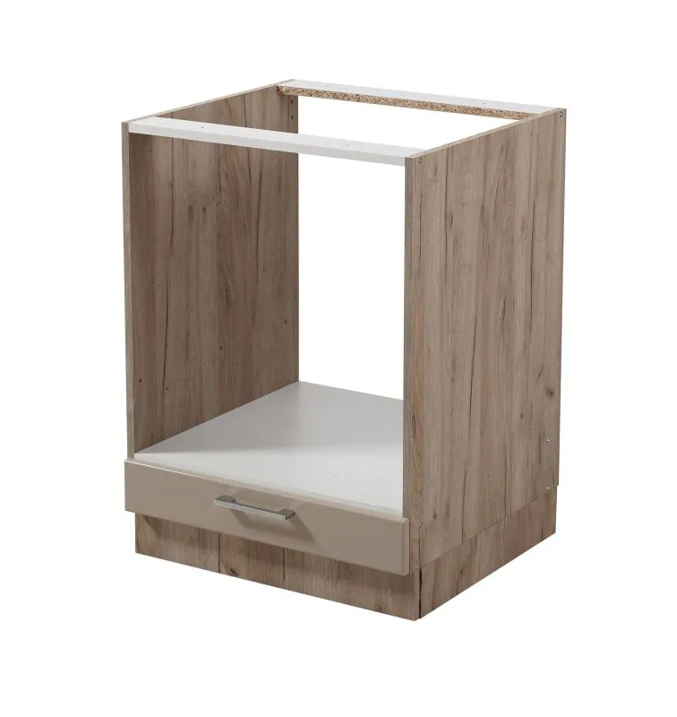 Unterschrank für Einbaugeräte Mionica, Farbe: Eiche Grau / Sandfarben, eine Kipptür, Maße: 82 x 60 x 56,5 cm