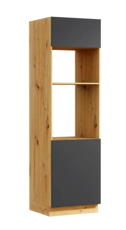 Küchenschrank | 2 Türen | Artisan-Eiche / Grau | 60 x 57,6 x 211,9 cm | grifflose Front | Matterhorn 32 | 5 Fächer | Push-to-open 