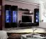Schlichte Wohnwand Hompland 32, Farbe: Schwarz - Abmessungen: 170 x 260 x 40 cm (H x B x T), mit blauer LED-Beleuchtung