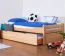Bettrahmen für Kinder / Kinderbett / Ausziehbett 90 x 200 cm | Massivholz: Buche | Natur Lackiert | inkl. 2. Liegeplatz 90 x 190 cm ausziehbar und 2 Rollrost | besonders hohe Qualität Abbildung