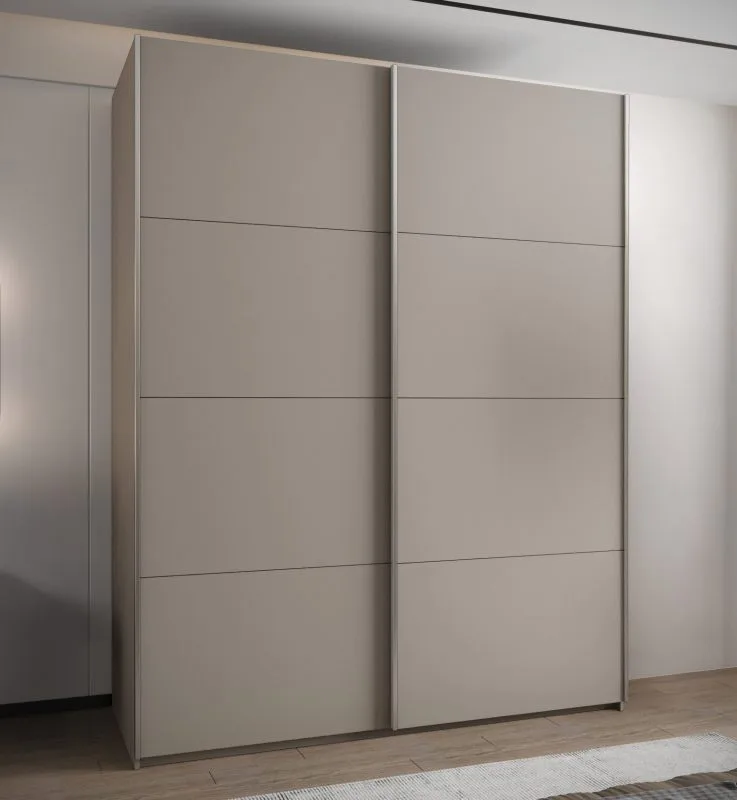 Kleiderschrank / Schiebetürenschrank | 245,5 x 190 x 64 cm | 2 Kleiderstangen | 2 Schiebetüren | Farbe: Kaschmir | 10 Einlegeböden | 11 Fächer |Soft-Close