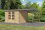Holz Gartenhaus Anbaudach naturbelassen/graualuminium – Trapezblech-Pultdach, Zylinderschloss Doppelflügeltür, metallverstärkte-Ecken, 2,98 × 2,42m