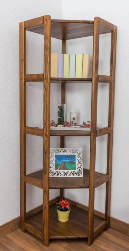 Bücherregal - 74 cm breit, Kiefer Holz-Massiv, Farbe: Nuss Abbildung