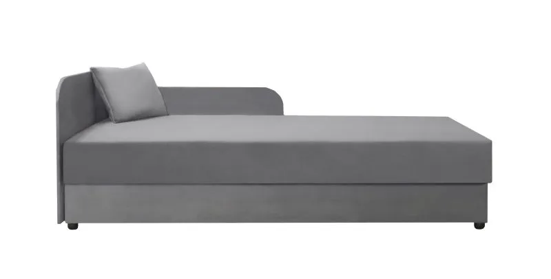 Neutrales Tagesbett / Gästebett Lobatos 27, Farbe: Grau, inkl. Kissen, Kopfteil links, Stauraum, Sofa-Bett, Liegefläche: 90 x 195 cm, bequeme Polsterung
