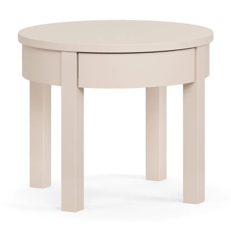 Couchtisch | Farbe: Beige | Rund | Maße: 54 x 54 x 45 cm | Kaffeetisch | modernes Design | Beine: Buchenholz | kleine Schublade zur Aufbewahrung