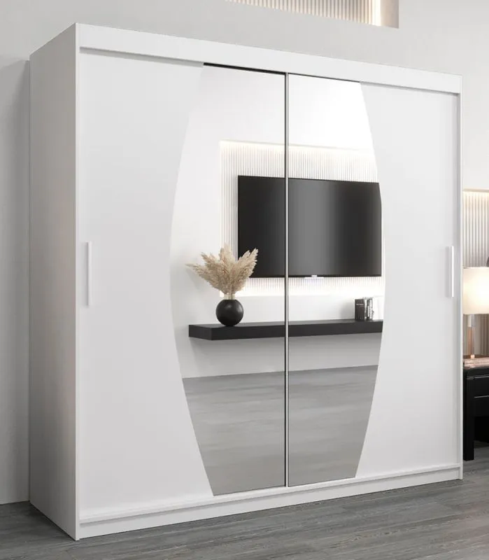 2 Meter breiter Kleiderschrank mit 2 Türen | Farbe: Weiß Abbildung