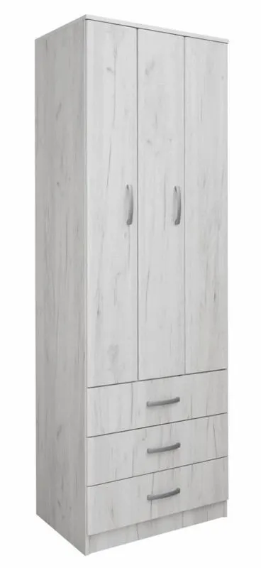 Kleiderschrank | 2 Drehtüren | 3 Schubladen | 1 Fach | mit Kleiderstange | 75 cm breit | Farbe: Weiß Abbildung