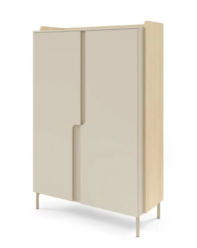 Kommode | Farbe: Eiche Mavelie / Macadamia | 2 Drehtüren | 8 Fächer | 103 x 42 x 160 cm | Push-to-open Funktion | Highboard | für Wohnzimmer