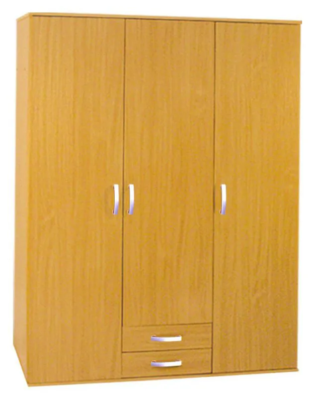 132 cm breiter Kleiderschrank mit 3 Türen, 6 Fächern und 2 Schubladen | Farbe: Erle | Tiefe: 58 cm Abbildung