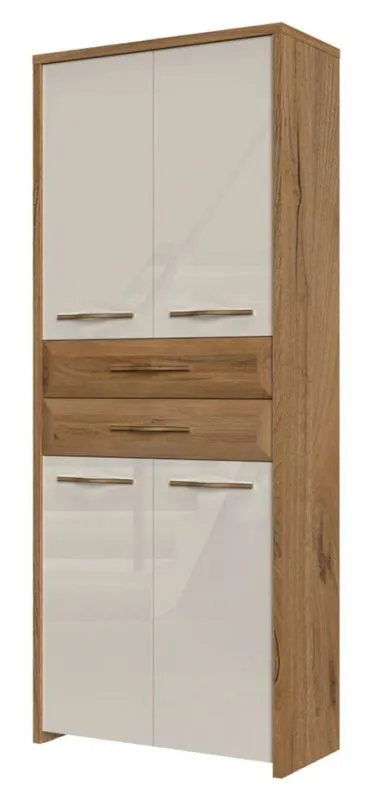 Schmaler 78 cm breiter Kleiderschrank mit 4 Türen, 6 Fächern und 2 Schubladen | Farbe: Beige | Tiefe: 36 cm Abbildung