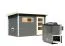 Saunahaus "Linnea 1" SET mit Ofen BIO 9 kW, moderner Tür & Fenster, Farbe: Terragrau - 336 x 196 cm (B x T), Grundfläche: 6 m²