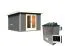 Saunahaus "Anni 1" SET B mit Ofen 9 kW, Farbe: Terragrau - 309 x 309 cm (B x T), Grundfläche: 9,3 m²