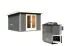 Saunahaus "Anni 1" SET B mit Ofen BIO 9 kW, Farbe: Terragrau - 309 x 309 cm (B x T), Grundfläche: 9,3 m²